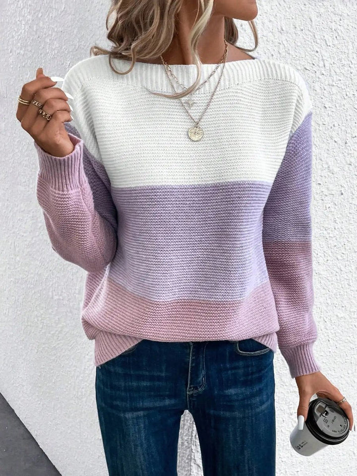 Sophia | Women's Relaxed-Fit Color-Block Crewneck Knit Sweater