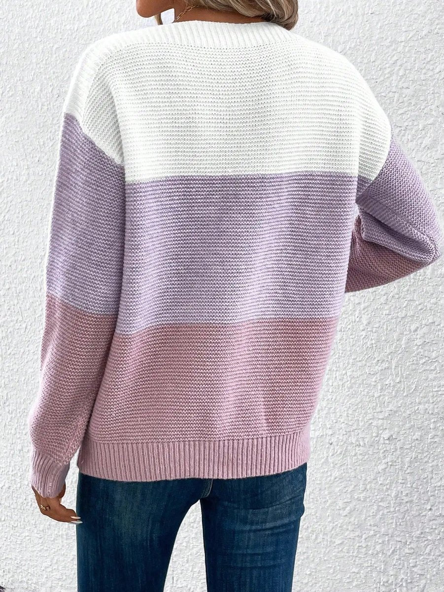 Sophia | Women's Relaxed-Fit Color-Block Crewneck Knit Sweater