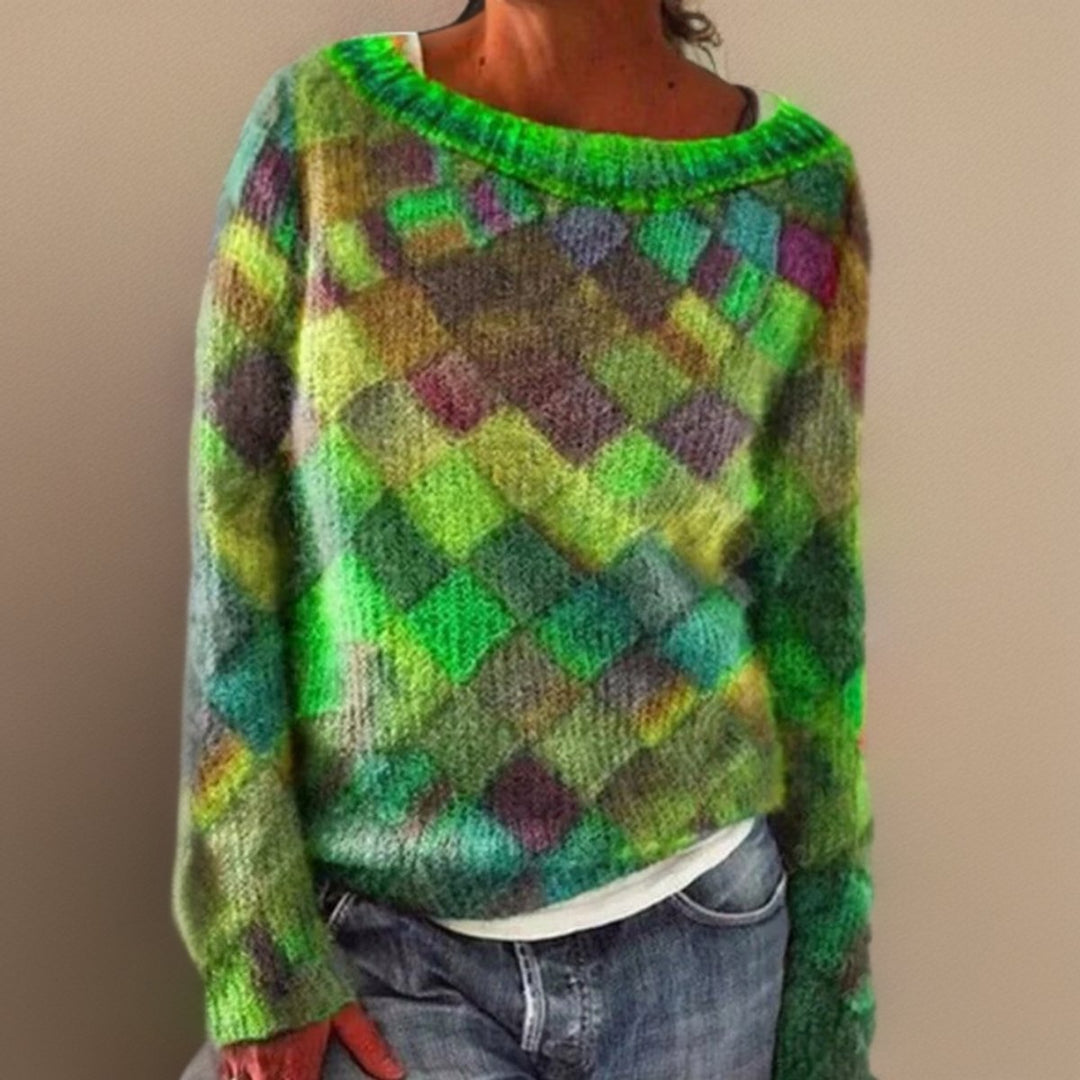 Eleanor | Women's Relaxed-Fit Colorblock Argyle Knit Sweater