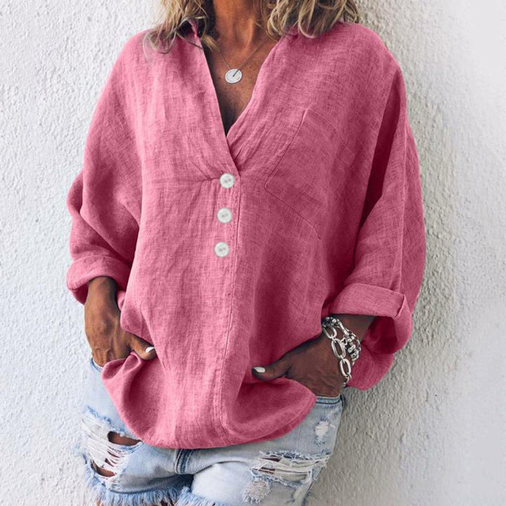 Grace | Women's Relaxed-Fit Cotton Linen Button-Up Pullover Sweater