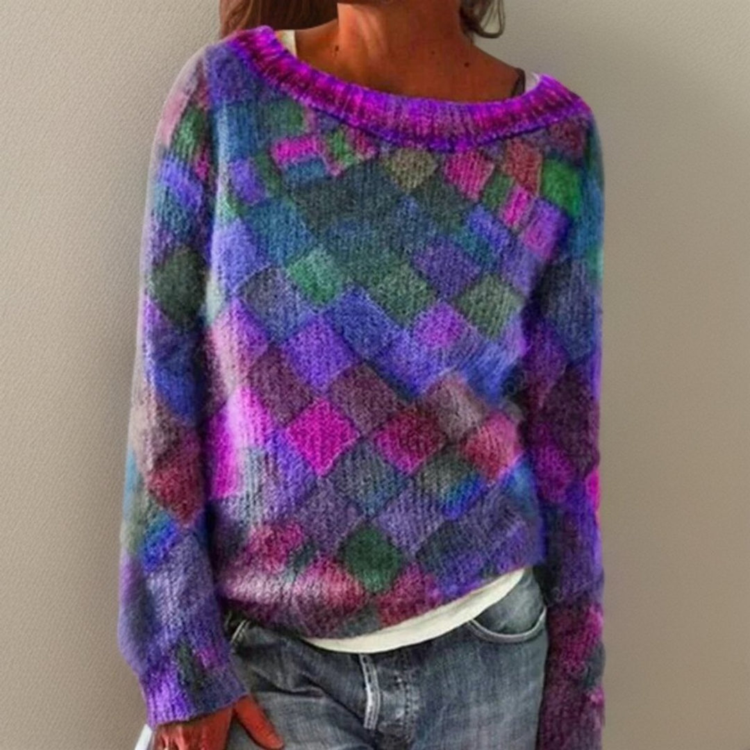 Eleanor | Women's Relaxed-Fit Diamond-Pattern Colorful Knit Sweater