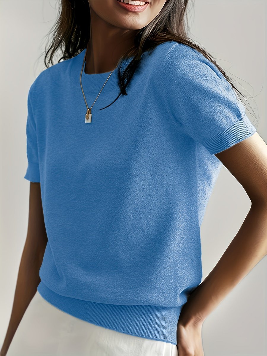 Amelia | Women's Relaxed-Fit Short-Sleeve Knit Sweater Top