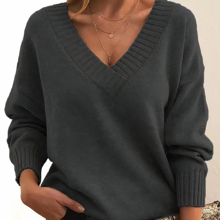 Grace | Women's V-Neck Long Sleeve Cashmere Blend Knit Sweater
