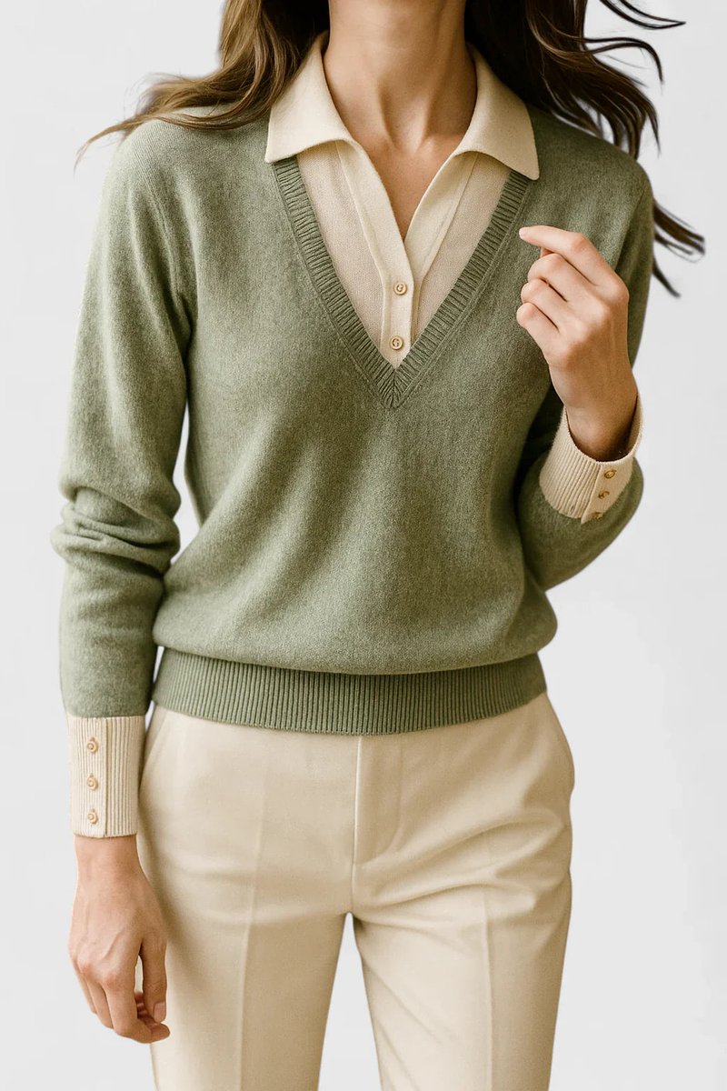 Camila | Women's V-Neck Polo Collar Knit Pullover Sweater