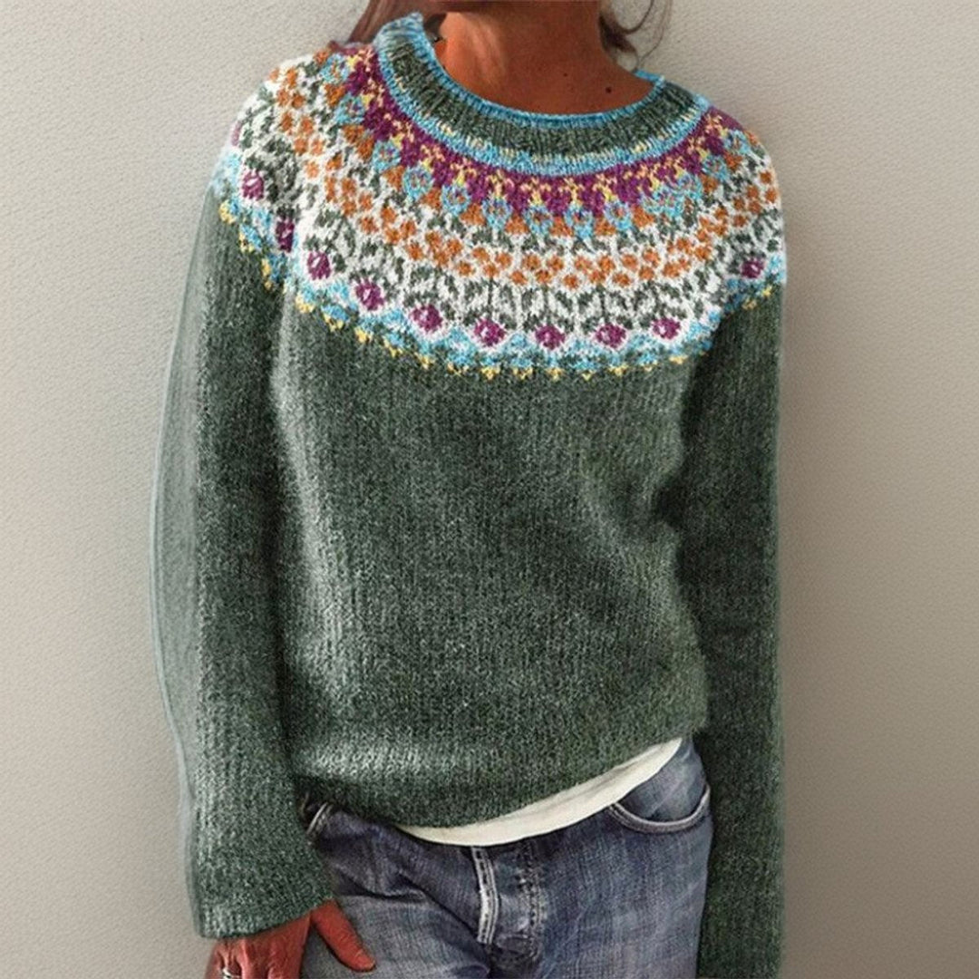 Victoria | Women's Vintage Floral Yoke Pullover Knit Sweater